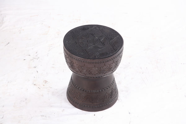 Pair of 14” Round Brown Suar Drum Accent Tables