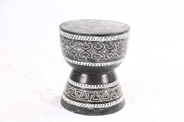Pair of 14” Round Black Suar Drum Accent Tables