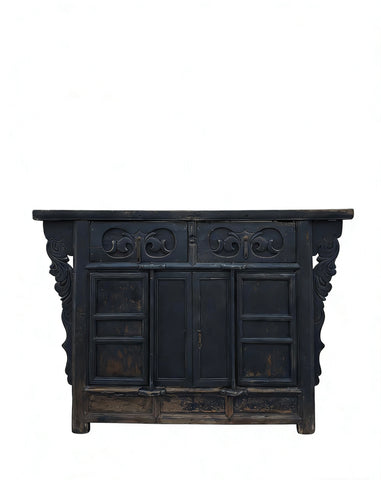 Dual-Drawer Coffer Cabinet with Carved Sides