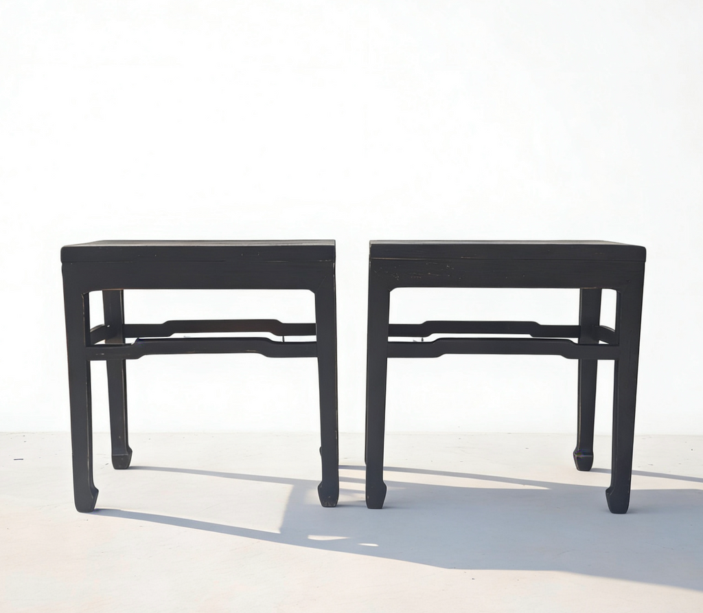 Pair of 19th Century Black Lacquered Side Tables