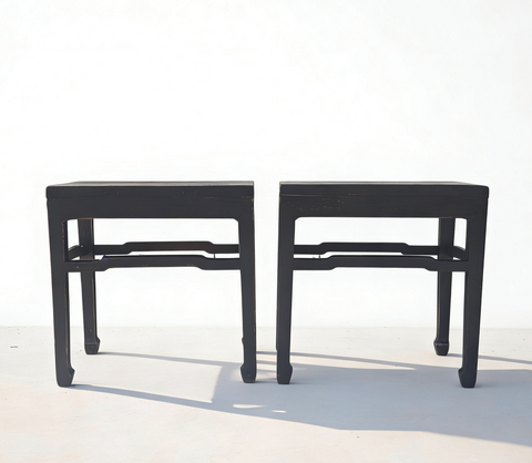 Pair of 19th Century Black Lacquered Side Tables