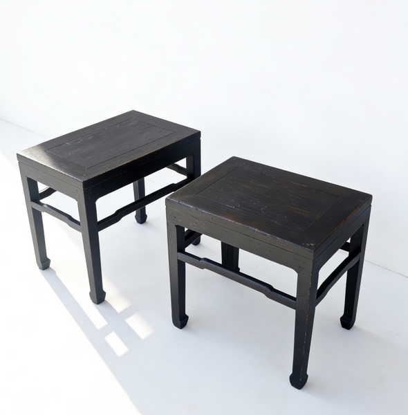 Pair of 19th Century Black Lacquered Side Tables