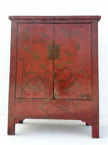 Chinoiserie-Style Hand-Painted Elm Cabinet
