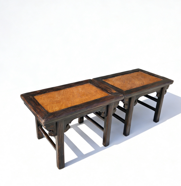 Pair of 19th Century Side Tables with Woven Tops