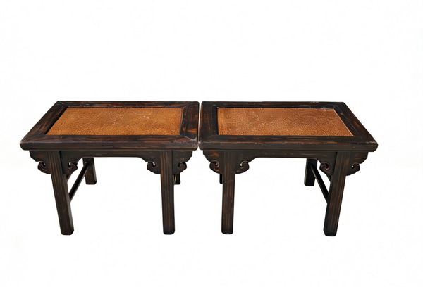 Pair of 19th Century Side Tables with Woven Tops
