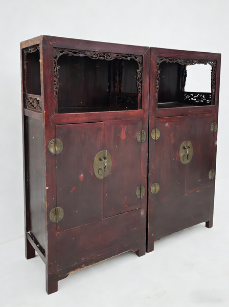 Antique Open-Shelf Elm Display Cabinet