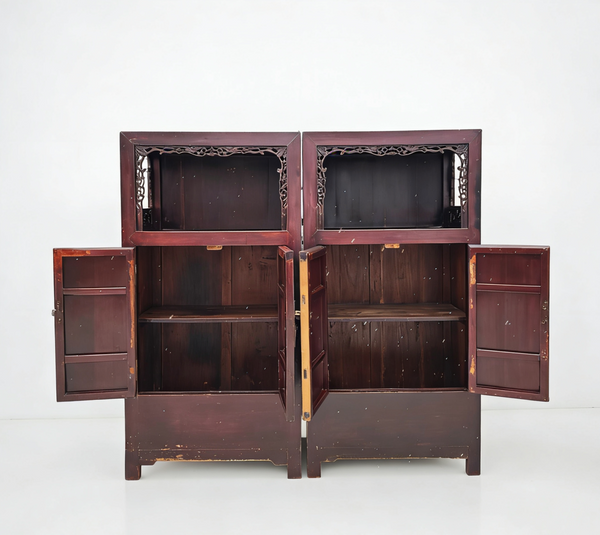 Antique Open-Shelf Elm Display Cabinet