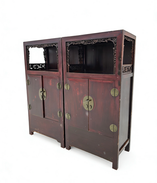 Antique Open-Shelf Elm Display Cabinet