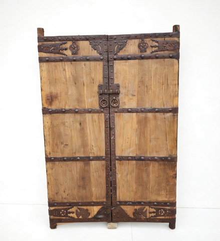 19th Century Chinese Wood Doors with Decorative Iron Accents