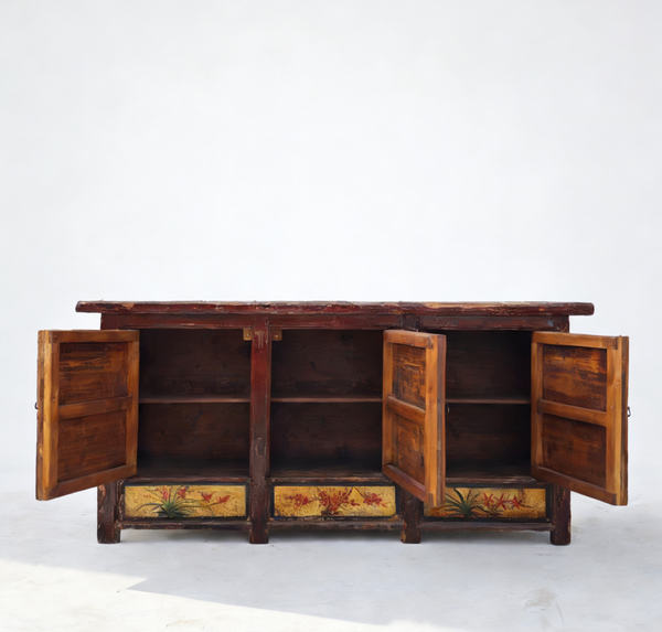 Late 19th Century Hand-Painted Botanical Mural Buffet