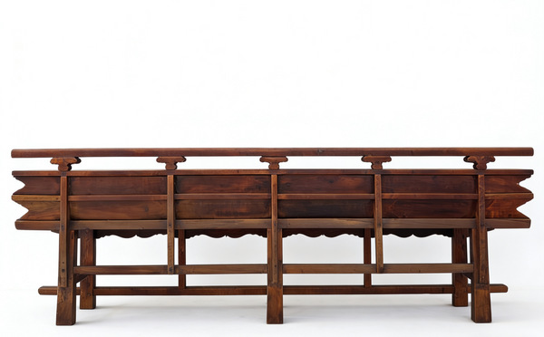 Vintage 111" Elm Wood Bench with Tiered Backrest