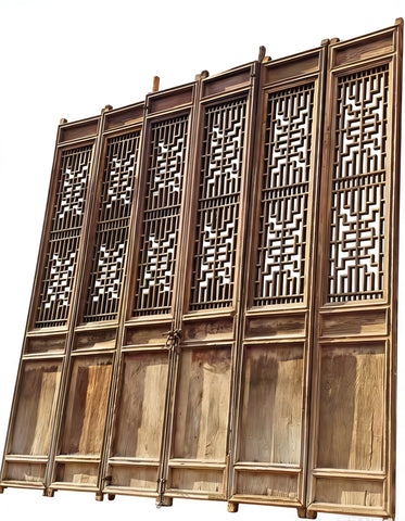 Antique Chinese 6 Panel Lattice Wood Screen Doors