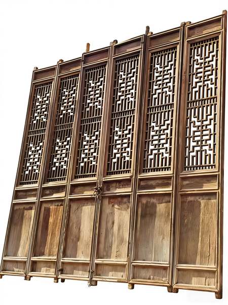 Antique Chinese 6 Panel Lattice Wood Screen Doors