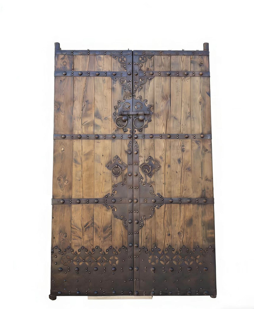 19th Century Chinese Wood Doors with Ornate Iron Medallions