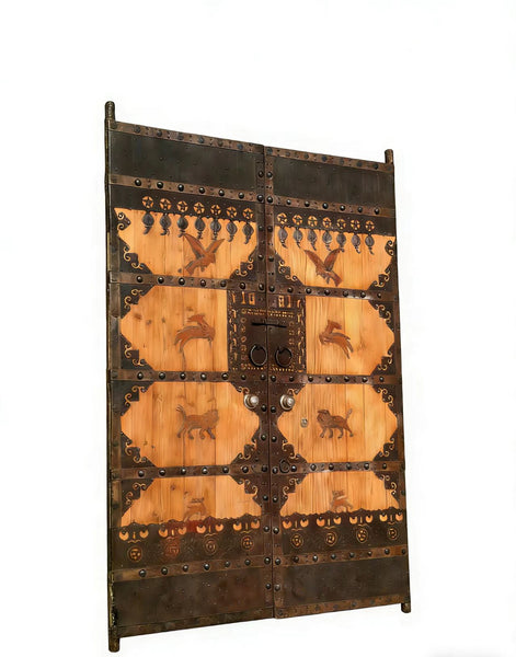 19th Century Pair of Chinese Wood Doors with Iron Accents