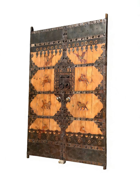 19th Century Pair of Chinese Wood Doors with Iron Accents