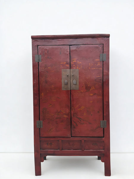 80" Inch High Chinoiserie-Style Red Elm Armoire