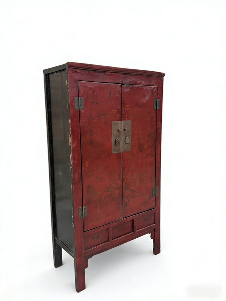 80" Inch High Chinoiserie-Style Red Elm Armoire