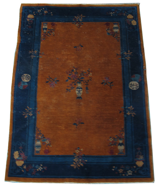 Early 20th Century Handmade Chinese Art Deco Rug, 6 ft 3 in x 4 ft 4 in