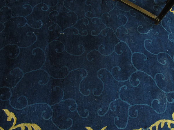Blue Vintage Chinese Art Deco Rugs, 9 ft 8 in x 8 ft 3 in