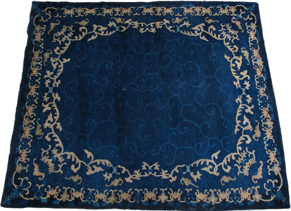 Blue Vintage Chinese Art Deco Rugs, 9 ft 8 in x 8 ft 3 in