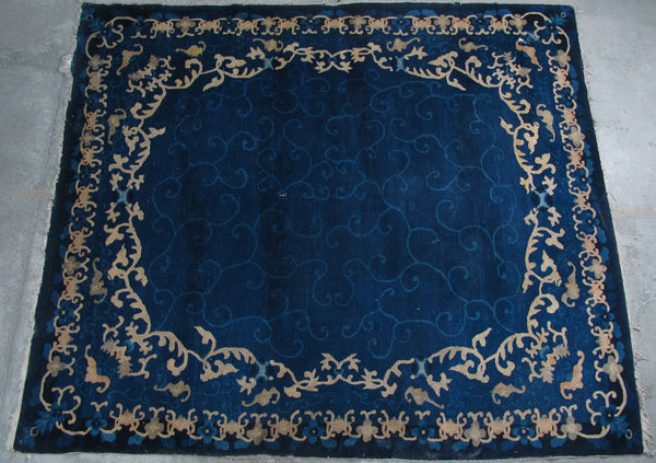 Blue Vintage Chinese Art Deco Rugs, 9 ft 8 in x 8 ft 3 in