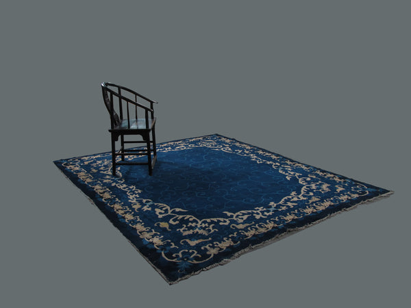 Blue Vintage Chinese Art Deco Rugs, 9 ft 8 in x 8 ft 3 in