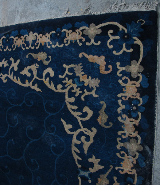 Blue Vintage Chinese Art Deco Rugs, 9 ft 8 in x 8 ft 3 in