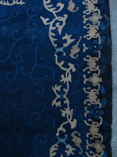 Blue Vintage Chinese Art Deco Rugs, 9 ft 8 in x 8 ft 3 in