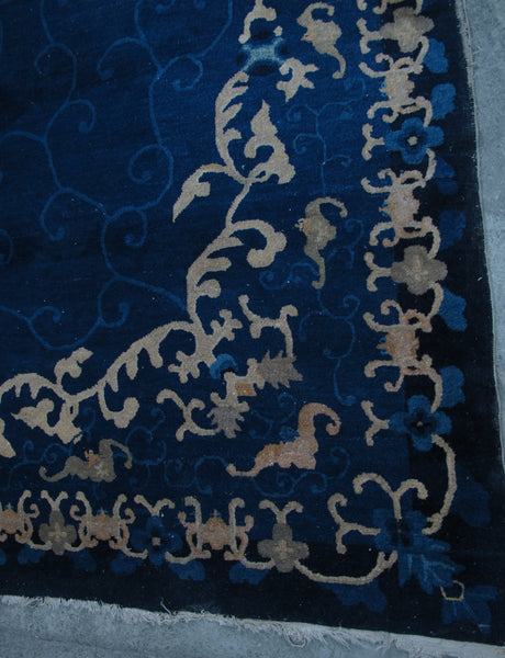 Blue Vintage Chinese Art Deco Rugs, 9 ft 8 in x 8 ft 3 in