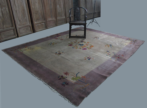 Antique Chinese Art Deco Rug: 11 ft 8 in" x 9 ft