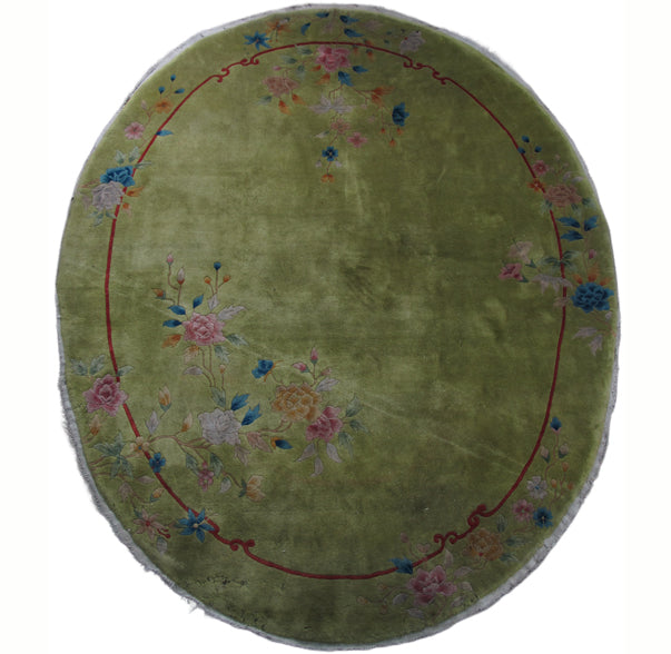 Oval Chinese Art Deco Rug, 9 ft x 8 ft 9 in