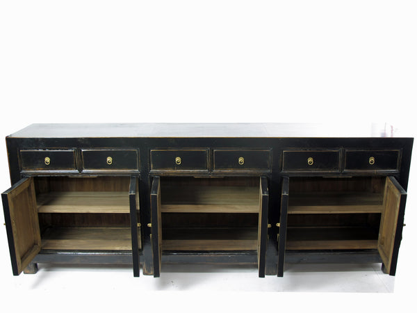 Distressed Antique Black 95" Long Sideboard Buffet Table