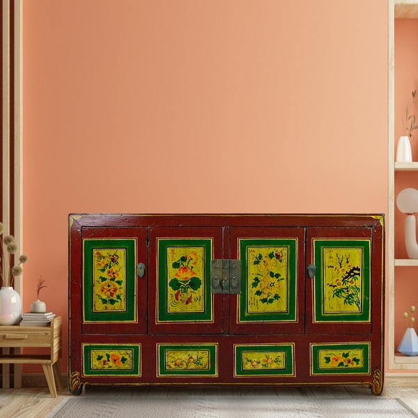 Vintage Sideboard with Hand Painted Flowers & Butterflies Doors