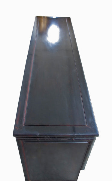 Hand Crafted Dark Brown Sideboard Buffet with Carved Bamboo