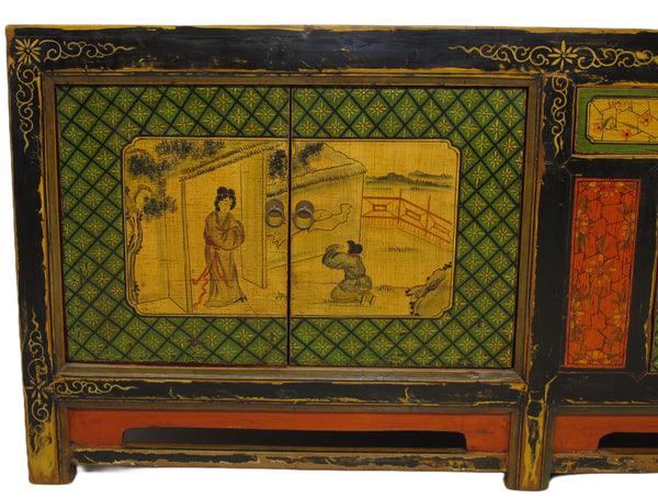 9 Feet Long Hand Painted Antique Asian Sideboard