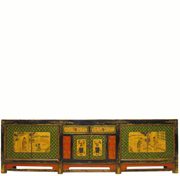 9 Feet Long Hand Painted Antique Asian Sideboard