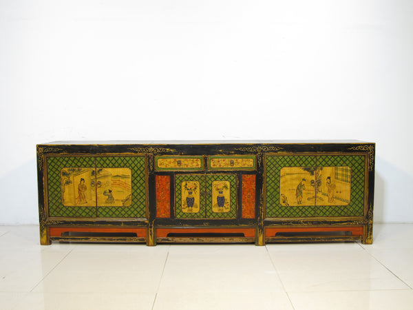 9 Feet Long Hand Painted Antique Asian Sideboard