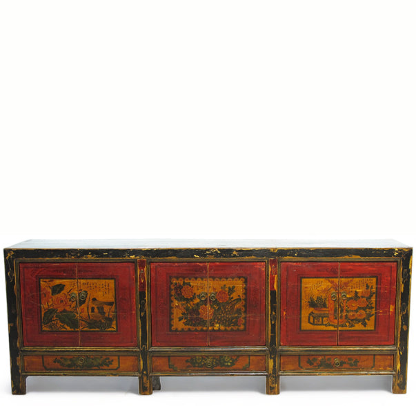 Hand Painted 3 Compartments Asian Sideboard
