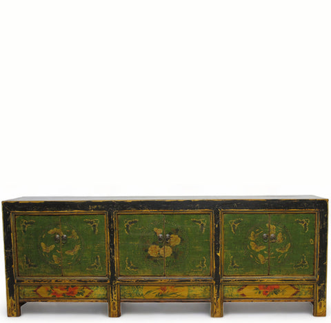 Hand Painted Antique Green Asian Sideboard