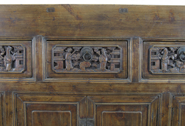 Hand Carved 5 Drawers Antique Chinese Buffet Sideboard