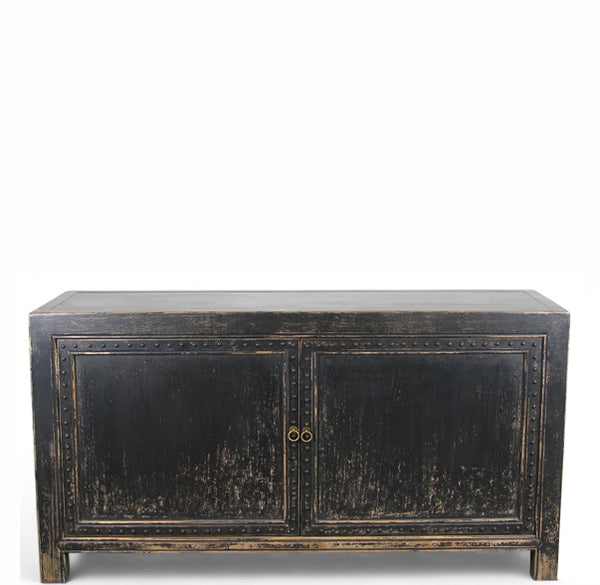 Distressed 2 Panels Door Black Sideboard