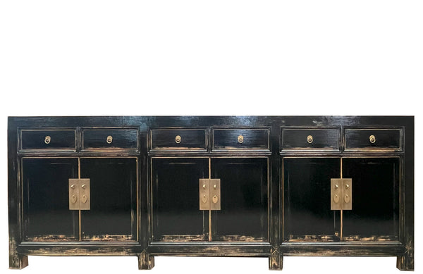 Distressed Antique Black 95" Long Sideboard Buffet Table