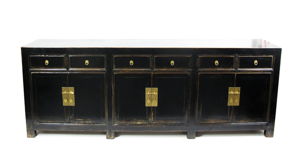 Distressed Antique Black 95" Long Sideboard Buffet Table