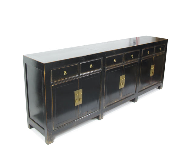 Distressed Antique Black 95" Long Sideboard Buffet Table