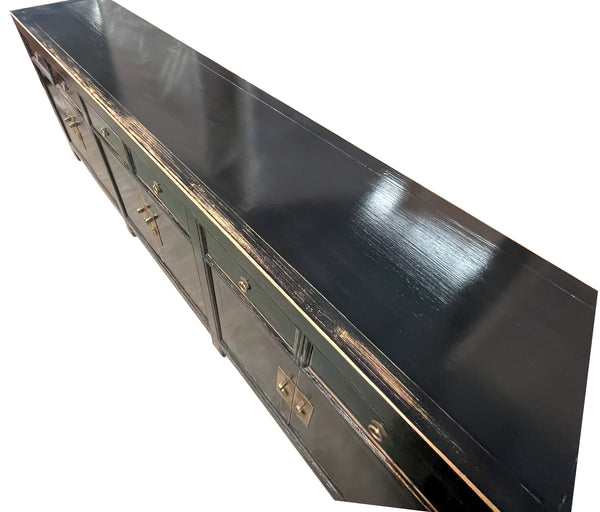 Distressed Antique Black 95" Long Sideboard Buffet Table