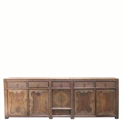 5 Drawer 28 Inch Tall Antique Elm Sideboard