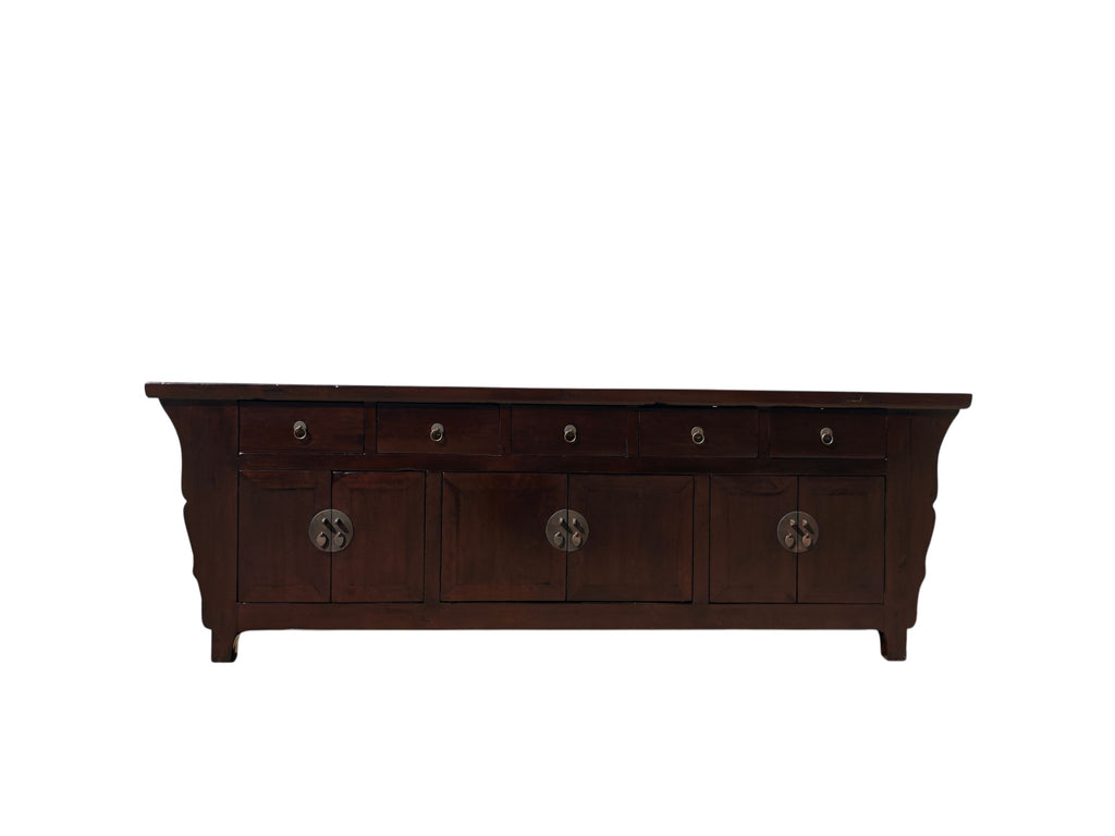 19th Century Chinese Elm 5 Drawer Sideboard with Flanged Ends