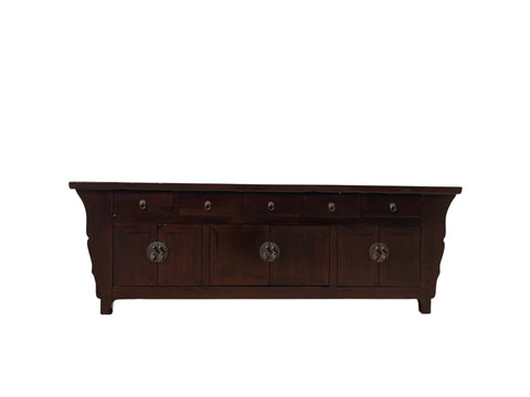 19th Century Chinese Elm 5 Drawer Sideboard with Flanged Ends
