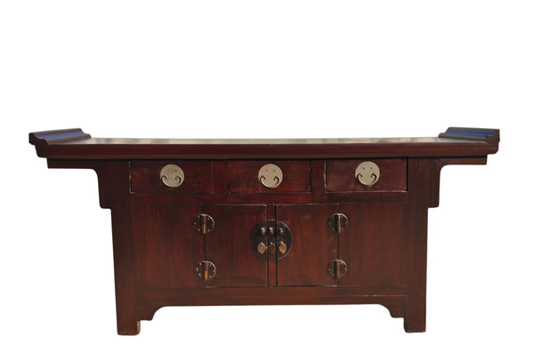 Antique Chinese Elm Everted Flange Altar Sideboard Cabinet